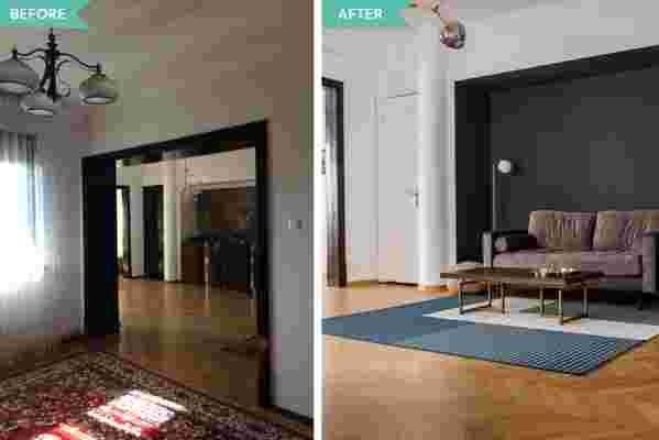 Before&after: de la mobilier masiv și parchet deteriorat, la un stil inspirat de anii ’50 și piese moderne